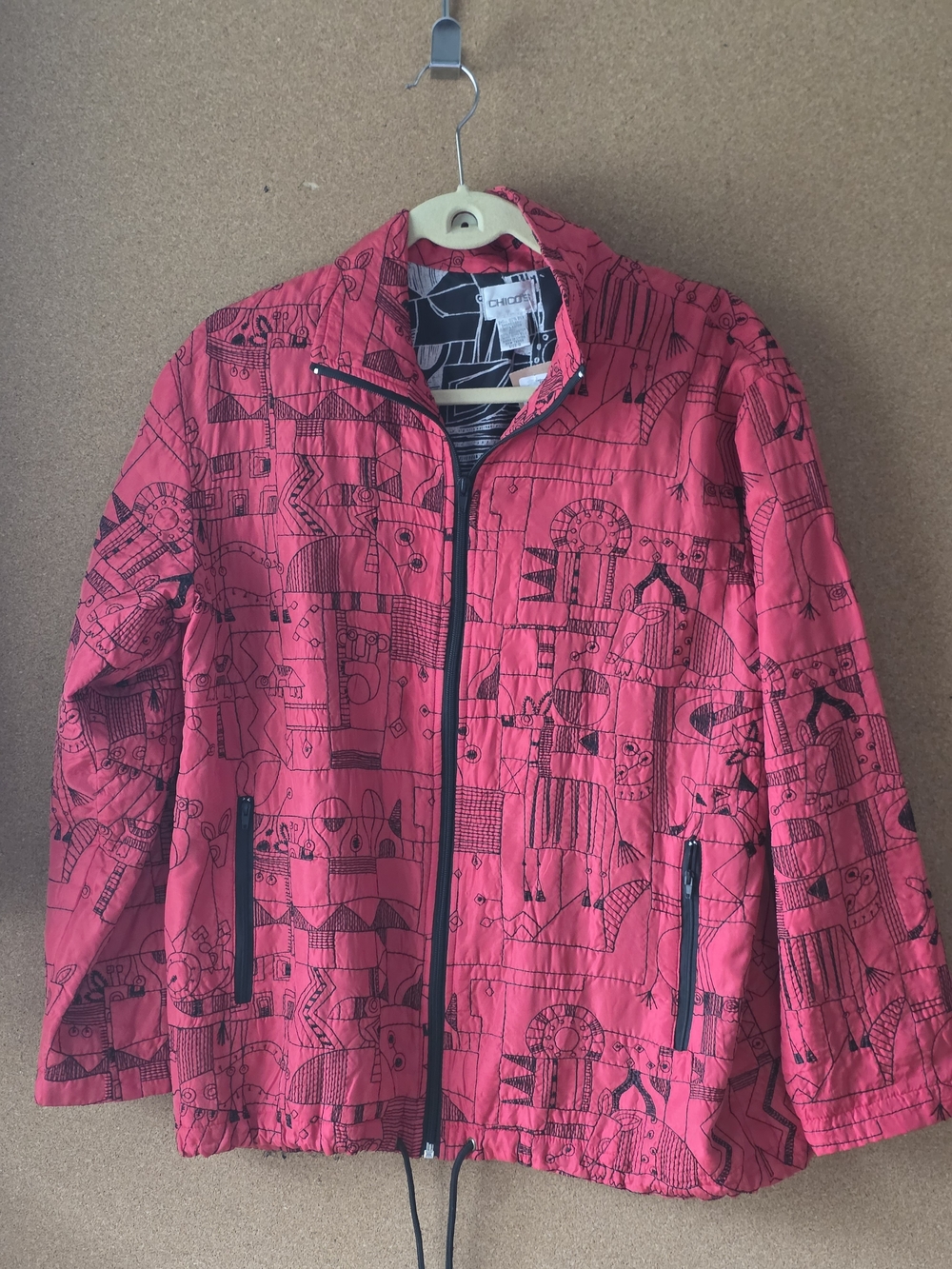 Chico’s 100% Silk Embroidered Abstract Jacket L Gallery Piece, Lightweight